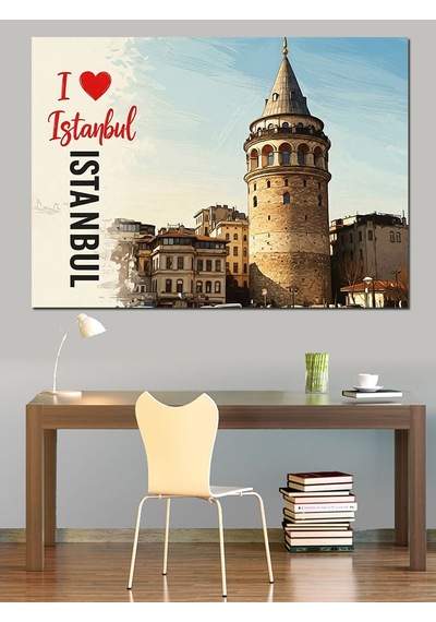 Galata Kulesi İstanbul Sevgisi Dekoratif Kanvas - Mdf Ahşap Tablo