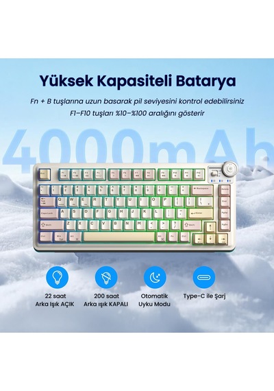 Aula Au75 3 Modlu Rgb Hot Swap Mekanik Tkl Bloomfield Switch Kablosuz Makrolu Klavye Krem