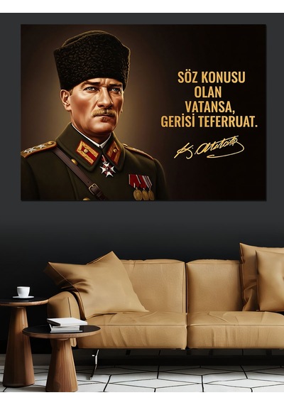 Atatürk Portresi Ve Sözü Dekoratif Kanvas - Mdf Ahşap Tablo