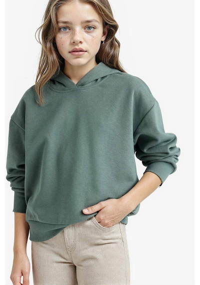 Defacto Kız Çocuk Relax Fit Kapüşonlu Basic Düz Sweatshirt F0008a825augn470 Yeşil
