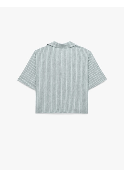 Koton Regular Fit Kaçık Yaka Kısa Kollu Crop Gömlek Lacivert Çizgili 6sak60311pw 7s2