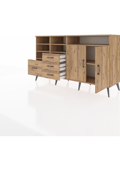Kronos Konsol 7 Raflı 4 Çekmeceli 2 Kapaklı 176x59x99 Çam-çam Çam-çam