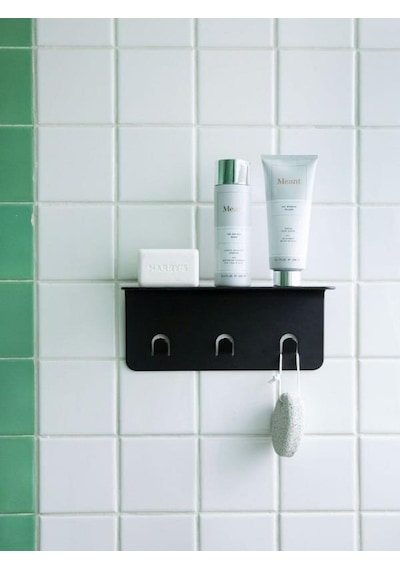 Modern Paslanmaz Metal Duş Rafı, Duş Düzenleyici, Banyo Rafı, Bayno Şampuanlık Siyah Siyah