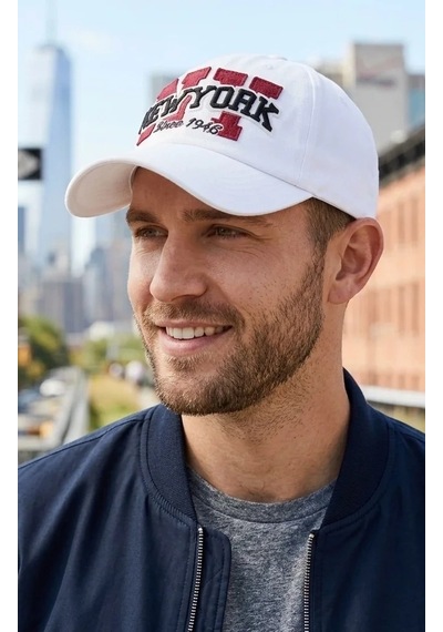 New York "since 1946" Nakışlı Vintage Beyzbol Şapkası Unisex Retro Stil Beyaz