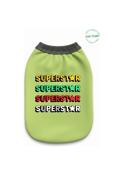 Yeşil Superstar Yazılı Kedi Ve Köpek Kıyafeti Tişörtü Elbisesi Large/l/beden 3