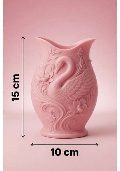 Kuğu Desenli Dekoratif Vazo 15 Cm 3d Baskılı Mat Dokulu Şık Masa Ve Raf Dekoru Pembe