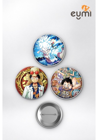 One Piece Luffy Gear 5 Nika & Film Gold Çanta Süsü Rozet İğneli Buton Rozet Seti 58 Mm 3'lü Çok Renkli