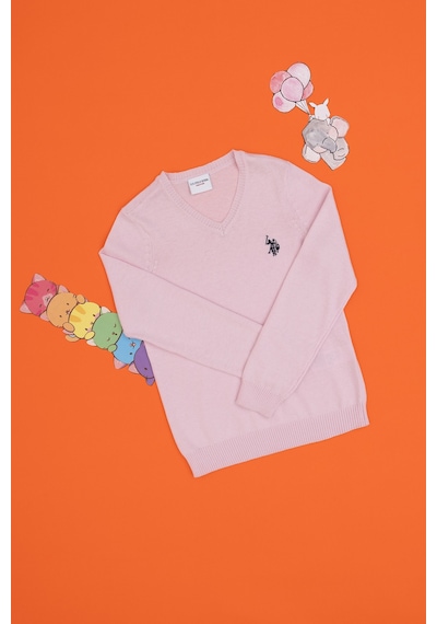 U.S. Polo Assn. Kız Çocuk Pembe V Yaka Basic Kazak 50294198-VR041