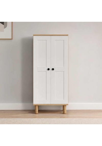 Ayka 2 Kapaklı 5 Raflı ve Çok Amaçlı Dolap Beyaz - Ceviz 129x60x37 cm