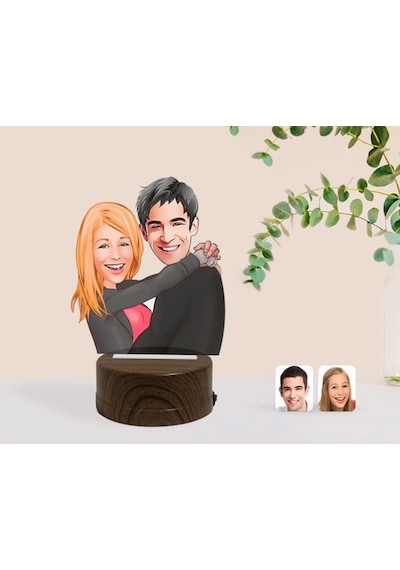 Kişiye Özel Sevgililer Karikatürlü Dekoratif 3D Biblo Led Işıklı (481495602)