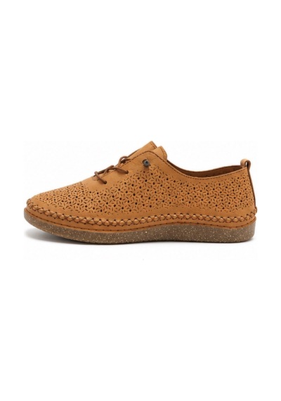 N Napa Shoe Np.8208l.taba Napa Shoe Kadın Hakiki Deri Lazer Kesim Günlük Ayakkabı Bağcıklı Ortopedik Comfort Sneaker Taba
