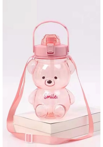 Ayıcık Su Matarası Pembe Ayıcıklı Suluk Figürlü Su Şişesi Ayıcık Matara 1000ml Pembe Plastik Diğer