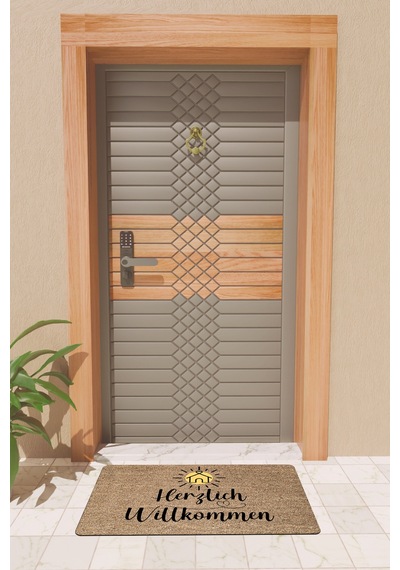 Rugmood Modern Dijtal Baskı Herzlich Wilkommen Kapı Önü Paspası Çok Renkli