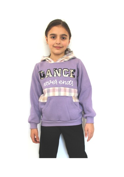 Milenawear by Milena Dance Nakışlı Cepli Kapüşonlu Kalın Kız Alt Üst Takım Mor