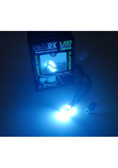 Femex  T10 3030 Chip 12Ledli Buz Mavi Turkuaz Led Ampul Aktif Canb