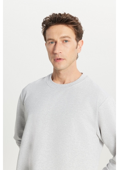 AC&Co / Altınyıldız Classics Standart Fit Normal Kesim Pamuk Bisiklet Yaka Erkek Sweatshirt Gri Melanj