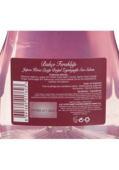 Eyüp Sabri Tuncer Doğal Zeytinyağlı Sıvı Sabun Japon Kiraz Çiçeği 1,5 L Pet Şişe 1 X 1500 Ml 2 Paketi