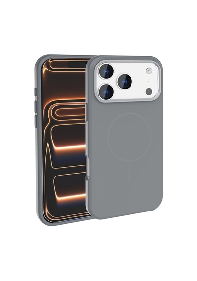Apple Uyumlu iPad iPhone 17 Pro Max Kılıf M-safe Şarj Özellikli Metal Kamera Çerçeveli Zore Edi Silikon Kapak Titanyum-Gri