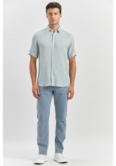 İmza Koyu Lacivert Kısa Kollu Düğmeli Yaka Biyeli Keten Casual Slim Fit Dar Kesim Gömlek 1004240242 Koyu Lacivert