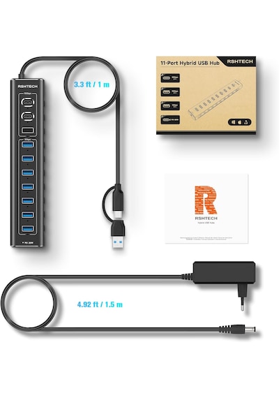Rshtech A11 11 Port Güçlendirilmiş USB C 2x10 Gbps Usb C 1x10 Hub