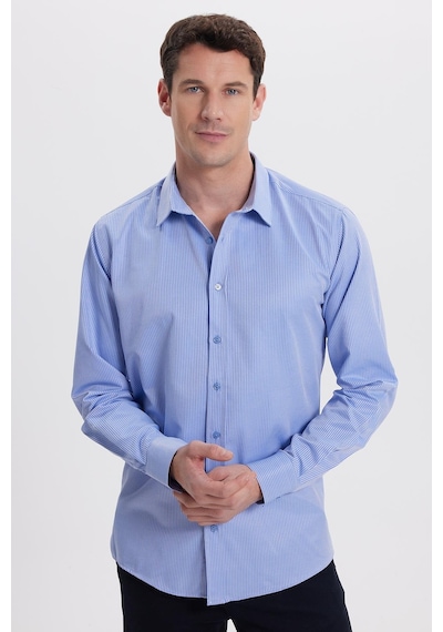 Tudors Modern Slim Fit Uzun Kollu Pamuklu Kolay Ütü Armürlü Saks Mavi Erkek Gömlek-41847 Saks