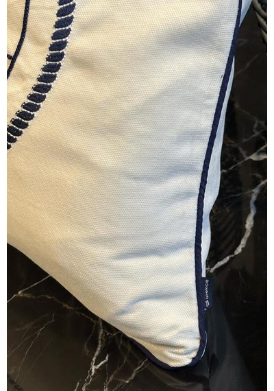 Denizci Lüx Nakışlı Keten Kırlent Kılıfı 45x45 Cm Lacivert