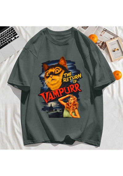 Startmore Y2k Vintage Tişört Tee Büyük Bir Kedi Ve Dişleri Baskıla Kırmızı