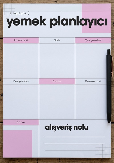 A4 Yemek Planlayıcı 50 Yaprak Pembe-beyaz Çok Renkli