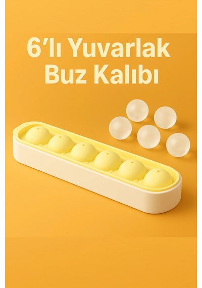 6 Sıralı Sarı Silikon Yuvarlak Buz Kalıbı Kahve, İçecek, Kokteyller İçin Yuvarlak Buz Kalıbı Silik Diğer