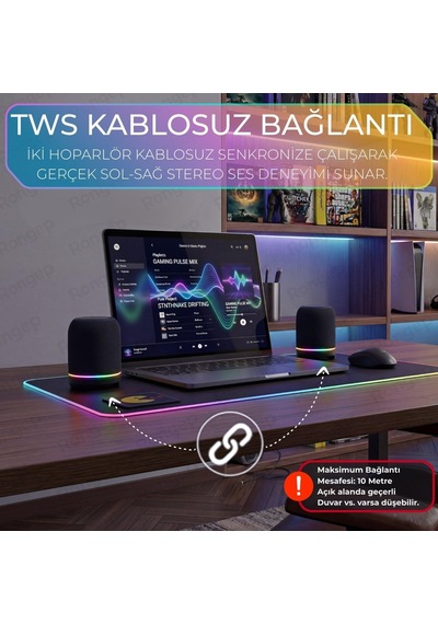 Taşınabilir Bluetooth Hoparlör Sound-twin 10w Tws Stereo Manyetik Özellikli İki Parçaya Ayrılabilen Rgb Işıklı Ipx6 Suya Dayanıklı Type-c Şarjlı Kablosuz Speaker Siyah