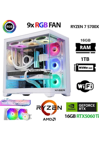 Xaser Sovax50 R7 5700X 16 GB 1 TB SSD 16 GB RTX5060Tİ Free Dos Masaüstü Oyuncu Bilgisayarı