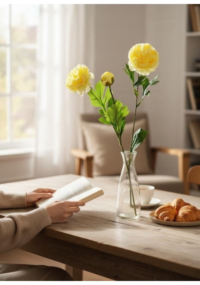 Yapay Çiçek Şakayık Çiçeği Krem Renk 2 Çiçek 1 Tomurcuk 50cm Krem