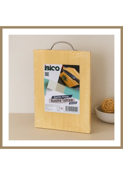 Bezos Bambu Ahşap Kesme Tahtası 22x32x1.7 Cm Metal Kulplu 22