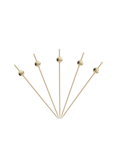 100 Lü Set İnci Top Kürdan Altın Gümüş 12cm Bambu Kokteyl Sunum Kürdanı Parti Catering