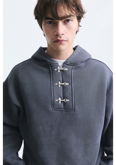 Vamos Boxy Fit Metal Klips Kapama Sweatshirt Füme