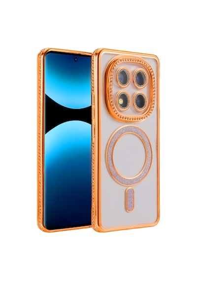 Xiaomi Redmi Note 15 Pro 4g Uyumlu Kılıf Parlak Taşlı Simli M-safe Telefon Kılıfı Kapak Turuncu