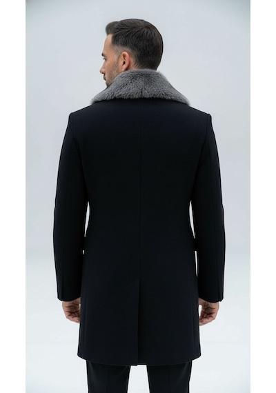 Plus Scorpion Erkek Uzun Kaşe Kaban Çıkartılabilir Kürk Yaka, Astarlı Ve Cepli Slim Fit Mont Bej, Gri, Siyah, Taba Siyah