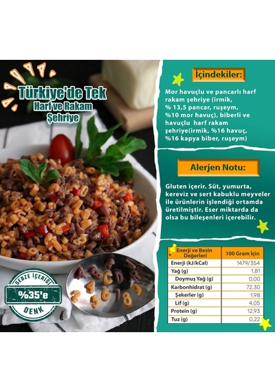 Karışık Sebzeli Harf Rakam Şehriye %35 Sebzeli-250 G