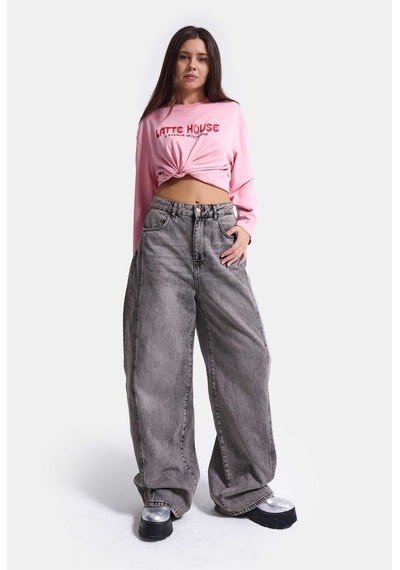 Kadın Füme 4w6-13 Mega Baggy Tt18 Chery Nakış Özel Tasarım Denim Jean