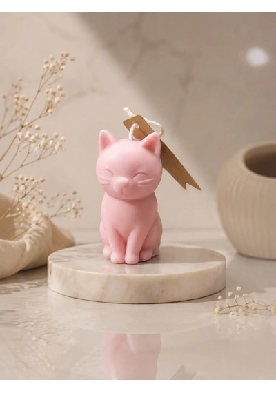 Mumelia Sevimli Kedi - Doğal Soya Dekoratif Mum - Pembe