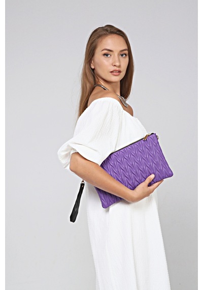 Morpelikan Mor Zikzak Clutch Kadın Portöy Çanta Mor