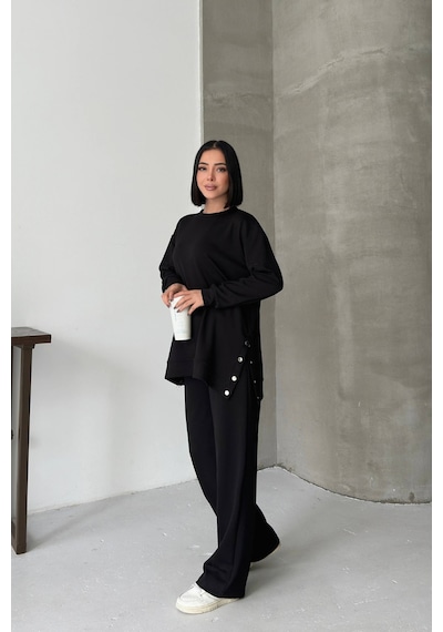 Soft&basic Rahat Kesim Uzun Kollu Yanları Çıt Kapamalı Premium Yumuşak Kumaş Eşofman Takımı Siyah Soft&basic Rahat Kesim Uzun Kollu Yanları Çıt Kapamalı Premium Yumuşak Kumaş Eşofman Takımı Siyah