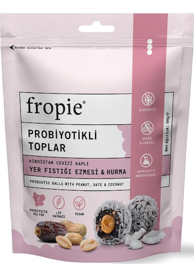 Fropie Probiyotikli Meyve Topları - Hindistan Cevizi Kaplı & Yer Fıstığı Ezmeli 80 G