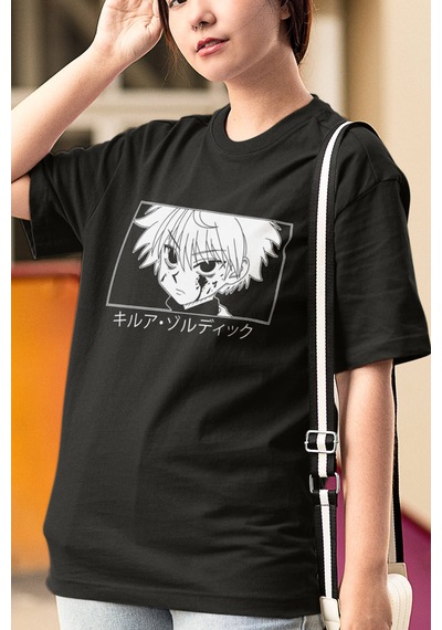 Anime Hunter X Hunter Killua Face Tişört Siyah