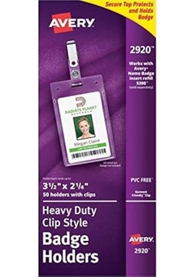 Avery Klipsli Ağır Hizmet Tipi Rozet Tutucuları, 8,9 Cm X 5,7 Cm,