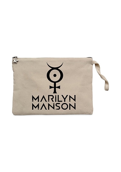 Marilyn Manson Logo 2 Krem Clutch Astarlı Cüzdan / El Çantası Krem