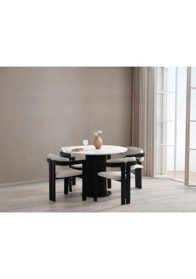 Avvio Bella Bohem Lake Mdf Ayak 4'lü Tokyo Sandalye 90x90 Masa Sandalye Takımı Beyaz