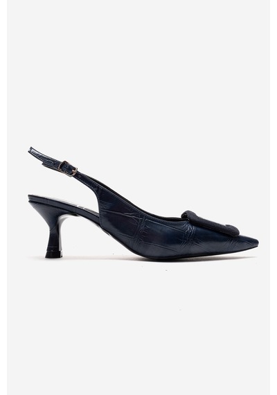 Luvishoes Dublın Lacivert Baskı Tokalı Kadın Topuklu Ayakkabı