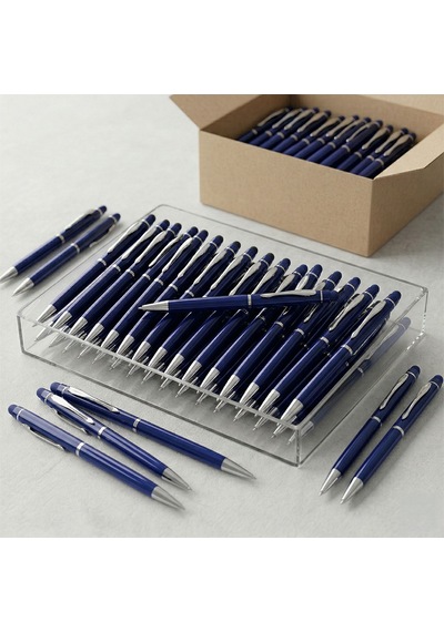 Bk Kurumsal Promosyon 1022 Metal Lacivert Touchpen Kalem 10 Adet Lazer Baskılı Logolu Tükenmez Kalem