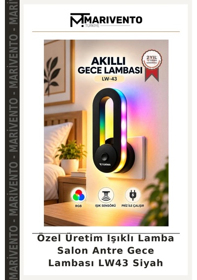 Özel Üretim Işıklı Lamba Salon Antre Gece Lambası Lw43 Siyah
